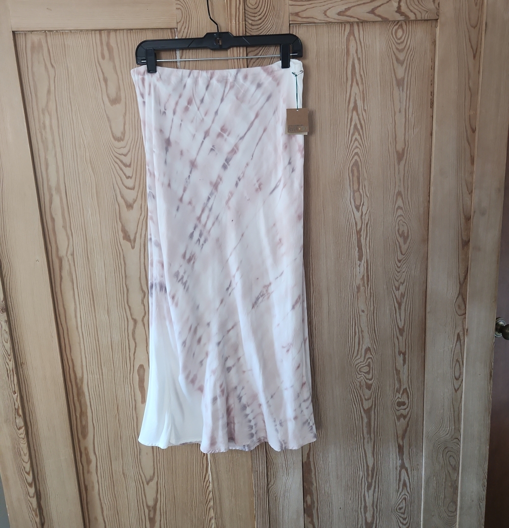 Tie-Dye Light Pink Midi Skirt Bias Cut Soft Draped Silhouette